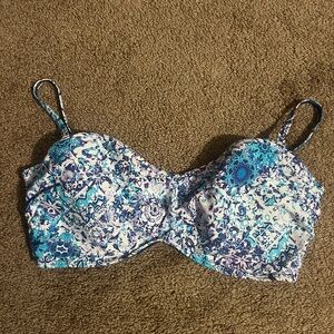 Blue and White Patterned Bikini Top
